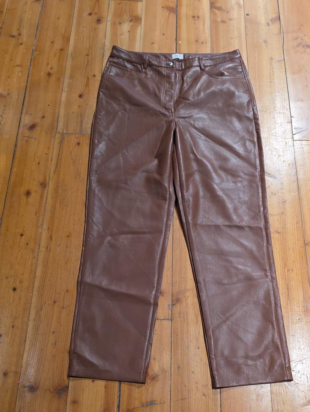 Wilfred Brown Faux Leather Straight-Leg Pants